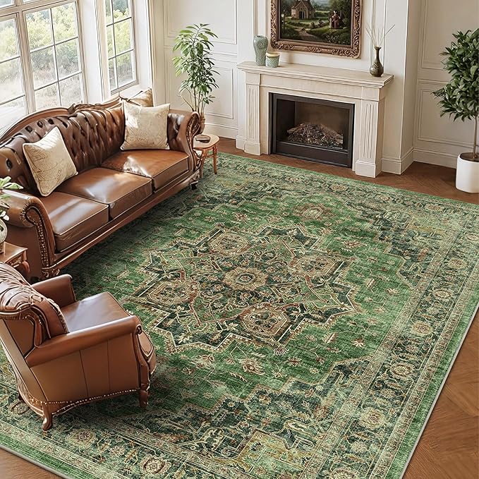 8x10 Area Rugs for Living Room Ultra-Soft Washable Rug Vintage Distressed Boho Area Rug, Non-Slip Low Pile Stain Resistant Carpet for Bedroom Dining Room Kitchen Office