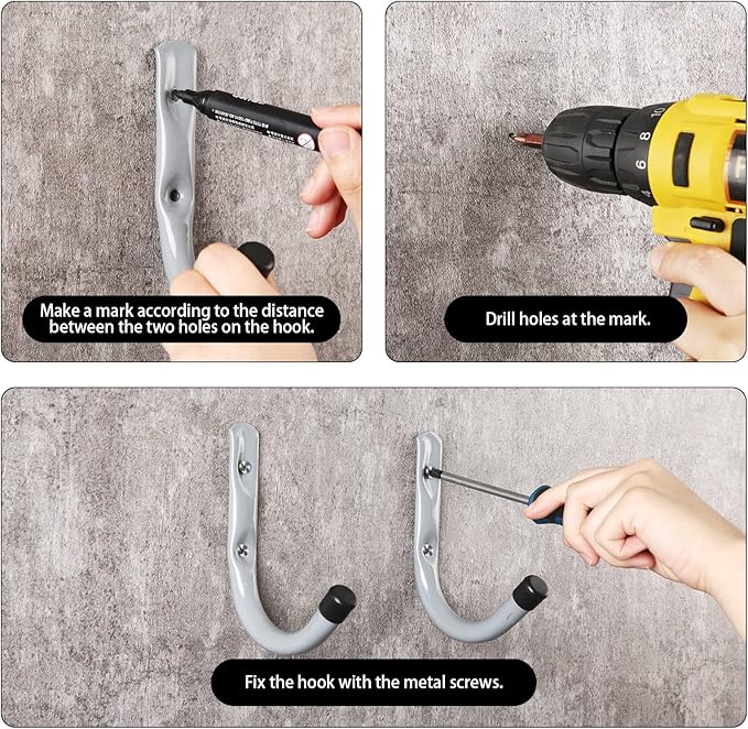 HOME MASTER HARDWARE 12 Pack 4-Inch Heavy Duty Garage Storage Wall Hooks, Steel J Utility Hooks for Hanging Ladders, Tools, Bikes, Grey