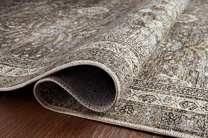 Loloi Layla Collection LAY-13 Antique/Moss 2'-6" x 9'-6" .13" Thick Runner Rug, Soft, Durable, Vintage Inspired, Distressed, Low Pile, Non-Shedding, Easy Clean, Printed, Living Room Rug