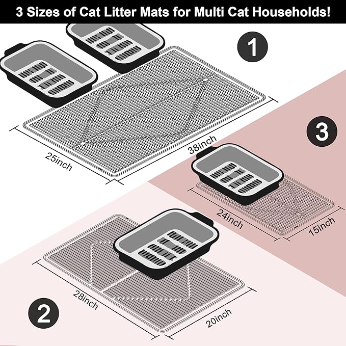 Mofason Cat Litter Mat XXL - Waterproof Kitty Litter Box mat for Floor - Extra Large Pet Trapping Litter Rug Pad - Silicone Cat Supplies & Accessories for Indoor Cats (38" x 25") -Pink
