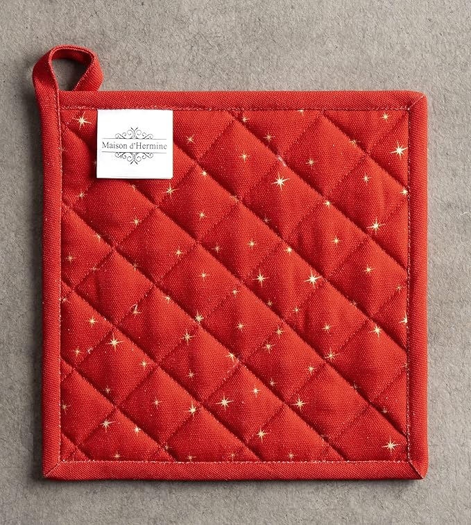 Maison d' Hermine Pot Holders 100% Cotton Heat Resistant Potholders 8" x 8" Hot Pads with Loop for Thanksgiving Christmas Decorations BBQ Cooking Baking Handling Hot Pans (Pack of 1, Noel)