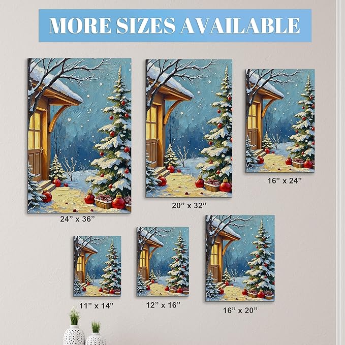 Framed Christmas Pictures Wall Decor,Vintage Pine Tree Prints,Winter Christmas Canvas Wall Art Decoration for Bedroom Bathroom Living Room Rustic Xmas Holiday Gifts (Christmas Tree 21, 24'' X 36'')