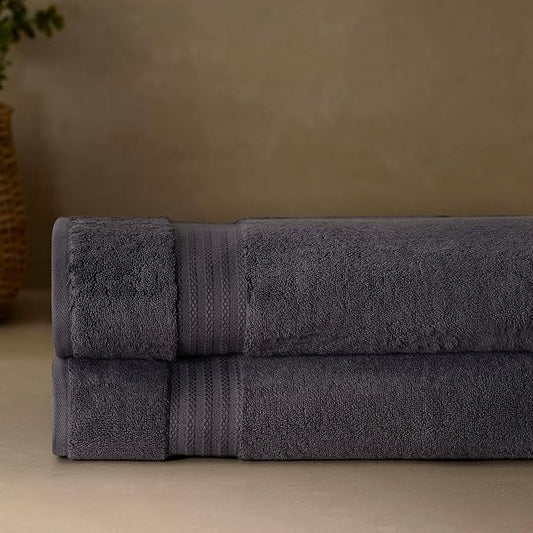 Fabdreams 100% Organic Cotton Bath Sheet Set of 2 700 GSM Oversized Towels Ultra Soft Plush Absorbent Durable Skin-Friendly Spa Hotel Premium Comfort Large 36 x 70 in Charcoal Black