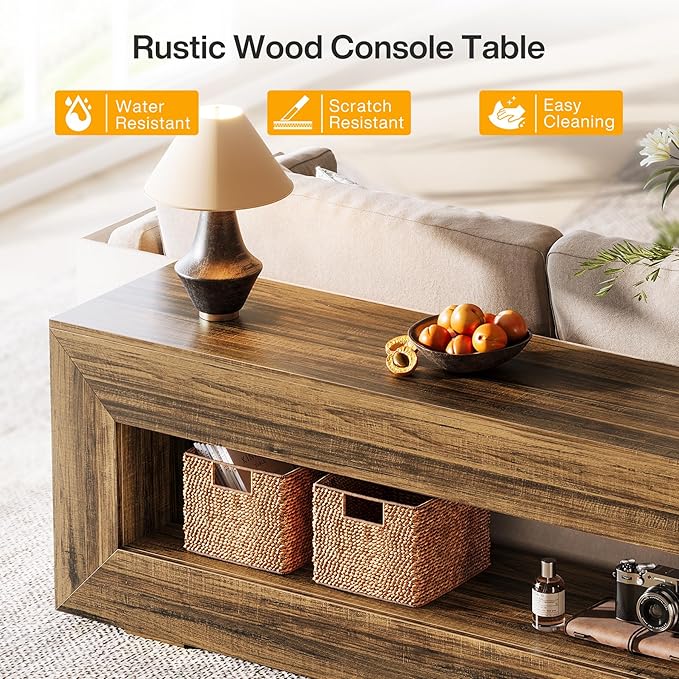 Tribesigns 63" Farmhouse Console Table, Narrow Entryway Sofa Table for Behind Couch, Long Sofa Station, Retro Wooden Entryway Accent Furniture for Living Room, Hallway, Entry, Brown
