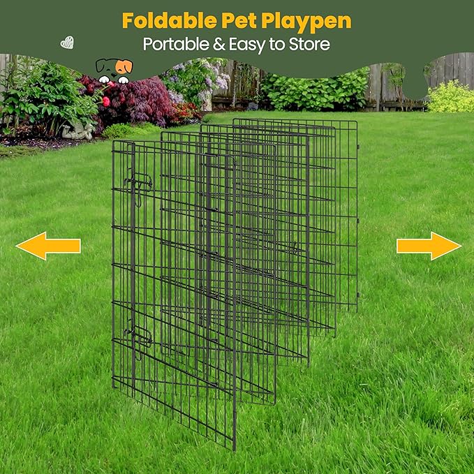 Yaheetech 34" High 8 Panel Foldable Metal Dog Exercise Pen Pet Playpen Dog Fence Outdoor & Indoor Use for Small Animals with Door Black