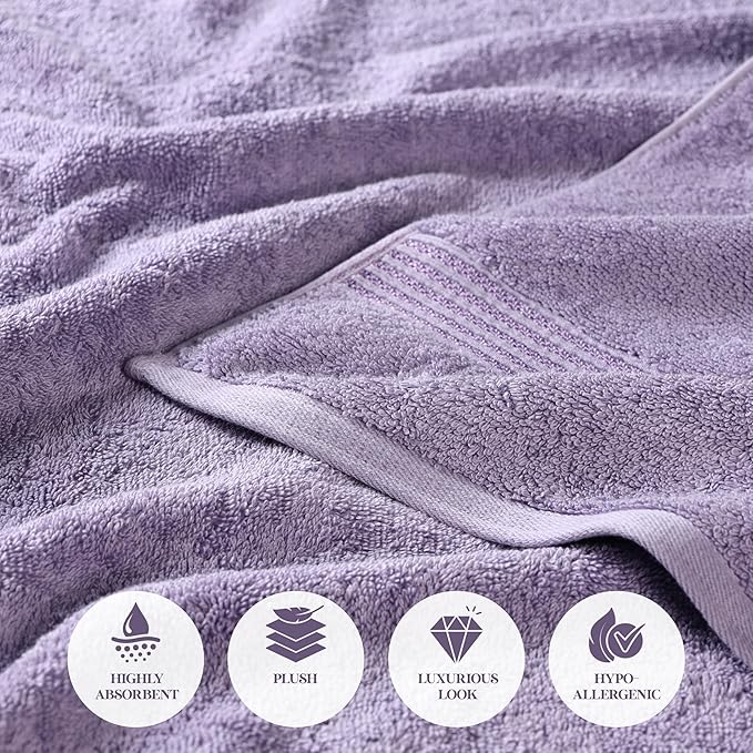 Superior Egyptian Cotton 4-Piece Bath Towel Set for Shower, Bath, Spa, Resort, Hotel, Soft Body Towels, Airbnb Essentials, Apartment, Dorm, Quick Dry, Absorbent, Bathroom Basics, Royal Purple