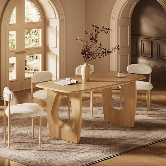 Morden Fort Modern Dining Table Set for 4, 68'' Rectangle Dining Table with 4 Chairs, Kitchen Table with Pedestal Base, Dinner Table for Dining Room, Kitchen, Living Room (Natural)