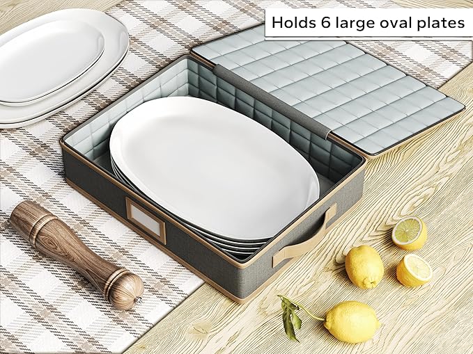 Hard Shell China Storage Containers – 8 Piece Set for Storing Dinner Plates, Salad Plates, Mugs, Quilted Dividers for Safe Moving and Seasonal Storage, Grey
