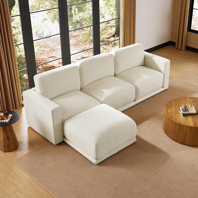 CHITA 116" Sectional Couches for Living Room, Modular Sectional Sofa with Chaise, Comfortable 8-Layer Cushion Structure Design, 4 Seat L Shaped Couch, Chenille in Cream