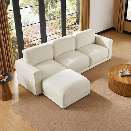 CHITA 116" Sectional Couches for Living Room, Modular Sectional Sofa with Chaise, Comfortable 8-Layer Cushion Structure Design, 4 Seat L Shaped Couch, Chenille in Cream