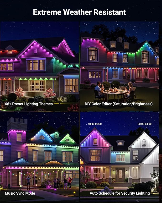 Permanent Outdoor Lights, 100ft RGBICWWPW Christmas Lights with 72 Triple-LED, IP67 Waterproof, 45lm Tunable White for Christmas Decorations, Daily and Holiday, Works with Alexa, Google Assistant