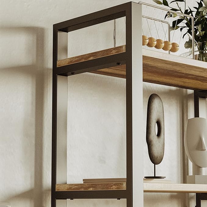 IRONCK Bookshelf 6-Tier Ladder Shelf 110 lbs or Shelf Display Shelf Vintage Industrial Style Bookcase for Home Office, Living Room