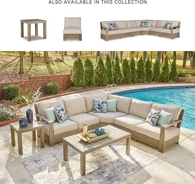 Signature Design by Ashley Silo Point Casual Outdoor Square Patio End Table with Slatted Styling, Multi-Step Finish, Eucalyptus Wood, 20.5" High, Brown