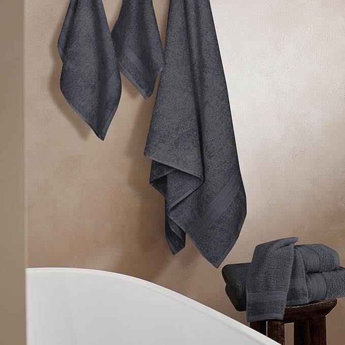 BOUTIQUO 6 Pack Cotton Towel Set, Contains 2 Bath Towels 27x54 inch, 2 Hand Towels 16x24 inch & 2 Wash Coths 12x12 inch, Ideal Everyday use, Ultra Soft Compact & Lightweight - Charcoal Grey