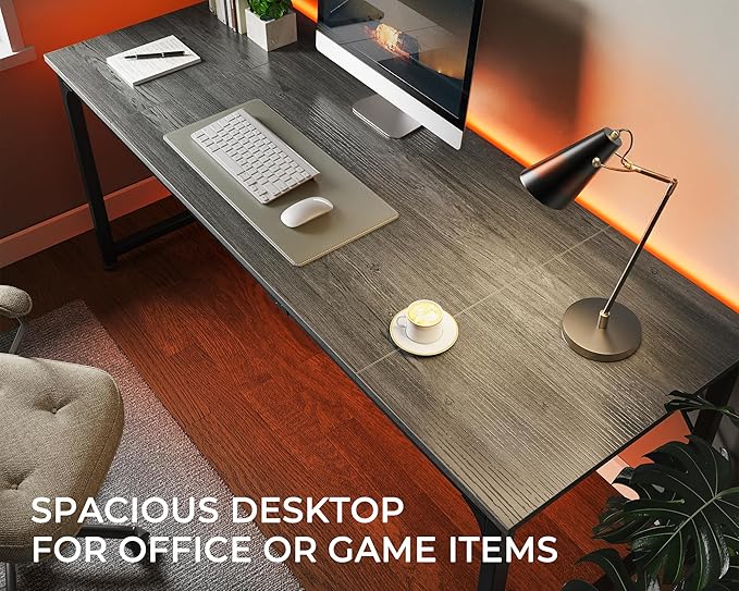 Huuger Computer Desk, 70 Inch Office Desk, Gaming Desk with Storage, Writing Desk Work Desk for Home Office, Study, Long Simple Desk, Large Legroom, Metal Frame, Grey