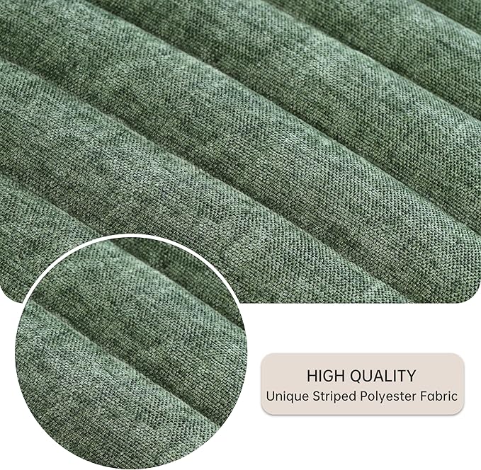 VKNOW Upholstered Dining Chairs Set of 4, Modern Dining Room Chairs with Stripe, Linen Kitchen Chair Dinner Chair with Black Metal Base for Kitchen Office, Green