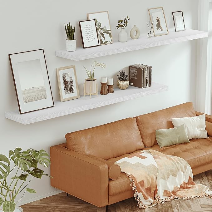 Vivelove 12 in Deep Floating Shelves for Wall, 72" x 12" x 2" Shelves for Room Wall Mounted, 2 Inch Thick Shelf for Bathroom Bedroom Kitchen Book Room, Modern Farmhouse Decor, Set of 1, White