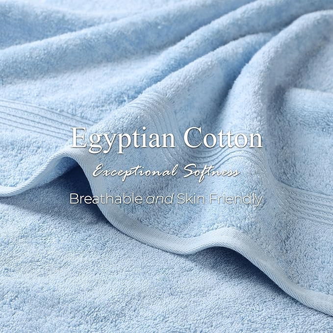 Superior Heritage Egyptian Cotton Face Towel Set, Small Towels For Kitchen, Home Bathroom, Guest Bath, Luxury Essentials, Plush, Absorbent Basics, Washcloths, Spa, Hotel, Resort, Set of 10, Light Blue