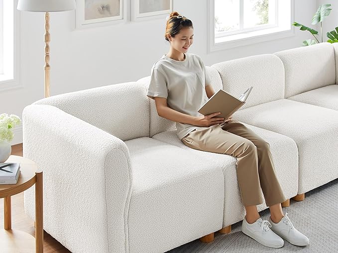 VANOMi Oversized Modular Sectional Sofa, Sleeper Sectional Couches for Living Room, 8 Seats Modular Sofa with Reversible Chaises, Cream White