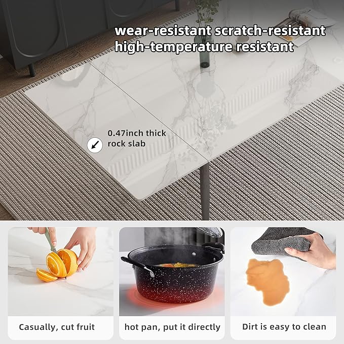 Extendable Dining Table (62.9" to 94.4") for 6 to 10 - Modern Rectangular Sintered Stone Table with High Hardness and Easy Maintenance - Stylish White