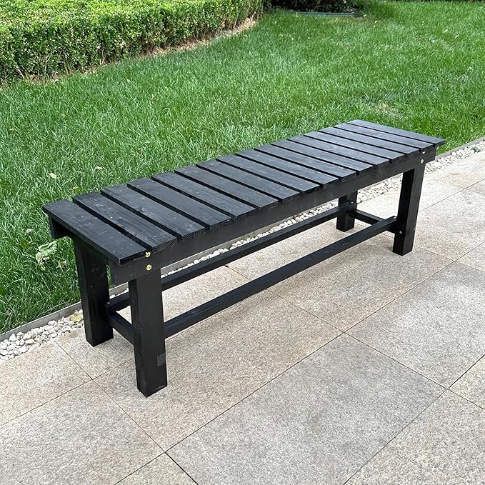 Outdoor Garden Bench, 3-Person Wood Patio Bench Weatherproof Outdoor Backless Bench, Anti-Corrosion and Anti-Rust Garden Benches for Garden Lawn Porch Park Backyard (Black,47.25''/120cm)