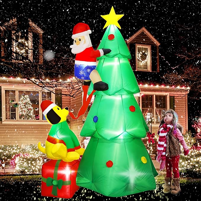 SAND MINE 8ft Christmas Inflatables Tree, Christmas Inflatables Blow Up Yard Decoration, Blow Up Christmas Tree with Santa Claus, Dog, Boxes for Indoor Outdoor Yard Garden Christmas Decoration