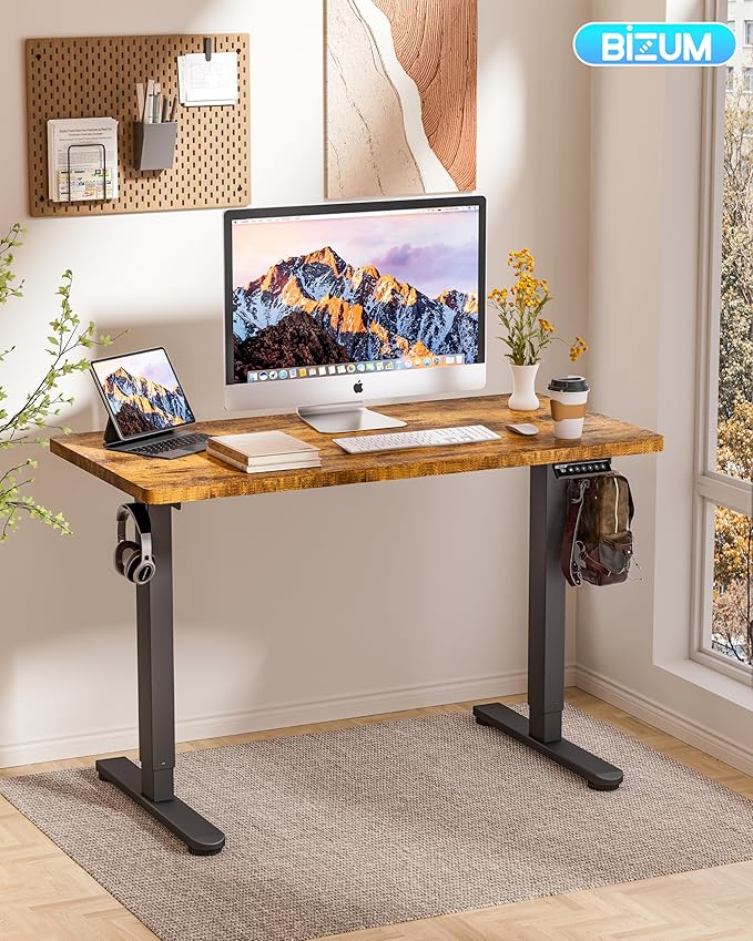 BIZUM Standing Desk Electric Adjustable Computer Desk-Stand up Desk Office Gaming Home Office Memory Desks 48x24 inches Black Frame/Rustic Brown Top