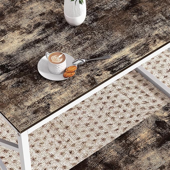 VECELO Kitchen Dining Table Benches Set for 4, 43.3" Wooden Dinette with 2 Benches, Heavy-Duty Dining Room Table for Small Space, Breakfast Nook, Dark Brown