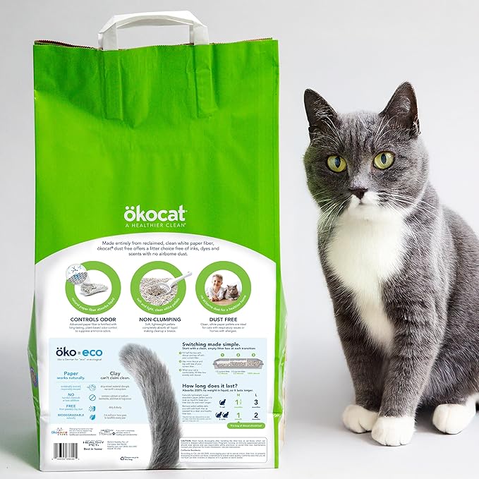 ökocat Dust Free Non-Clumping Paper Pellet Cat Litter, Unscented, 8 pounds - Natural Ingredients, Controls Odor, Dust Free, Great for Homes with Allergies, Postsurgical Needs