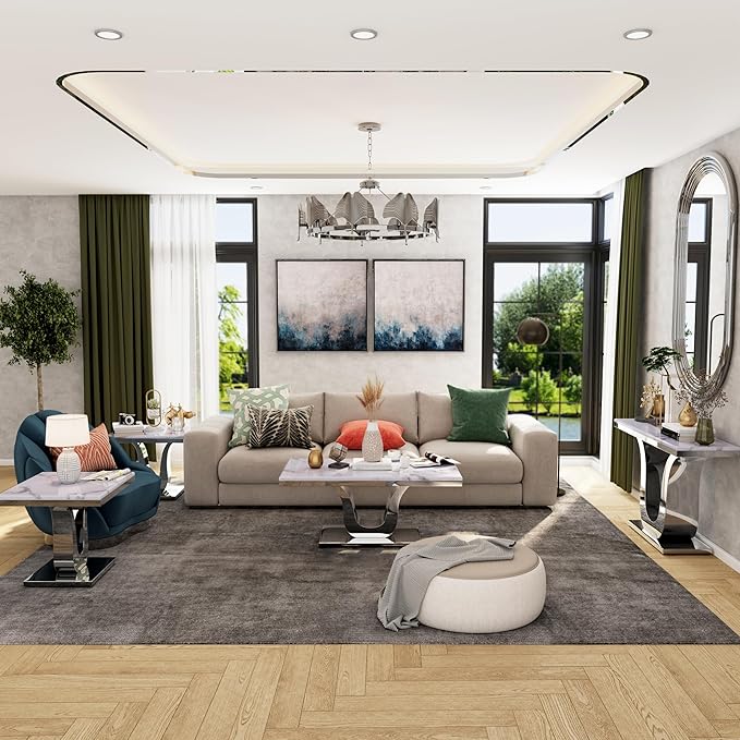 Silver Console Table, White and Silver Living Room Sofa Table, 50" Modern Console Table for Entryway, Living Room, Office, Foyer, Front Hall, Hallway