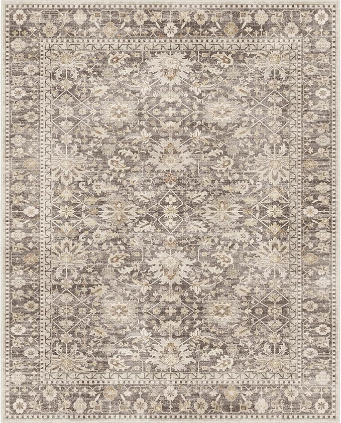 8X10 Area Rugs Machine Washable Rugs for Living Room Bedroom Hallway, Non Slip Indoor Soft Accent Distressed Boho Vintage Print Lightweight Thin Low Pile Carpet (Coffee, 8X10)