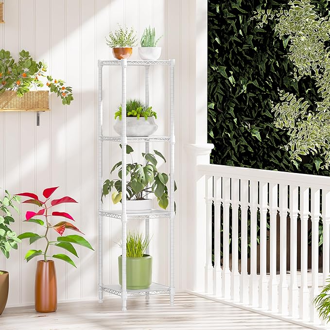 IZEUK 4 Tier Steel Storage Shelves, Adjustable Wire Shelving Unit for Kitchen, Bathroom, or Office Organization, Heavy Duty Metal Rack, 480 lbs Capacity, 11.8" D x 11.8" W x 47.3" H, White