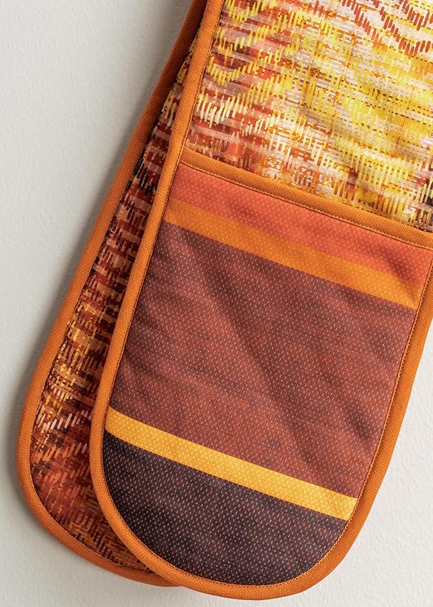 Maison d' Hermine Double Oven Mitt (7" x 35") 100% Cotton Heat Resistant BBQ Cooking Gloves with Loop for Thanksgiving Christmas Decorations Baking Cooking Handling Hot Pan (Thanksgiving Tartan)