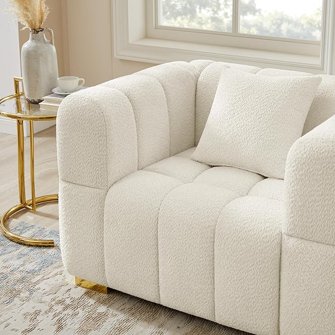VANOMi Sofa and Chair Set, Modern Deep Seat Couch & Boucle Sofa Chairs, Oversized Upholstered Couch Sets for Living Room, Apartment, Office, Bedroom, White (3 Pieces)