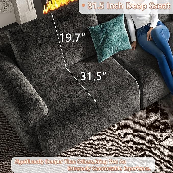 EASE MOOSE Sectional Cloud Couch for Living Room, Modular Boneless Sofa L-Shaped, Modern Cloud Sofa Set with Fluffy Foam, Oversized 4-Seater Comfy Sofa with Ottoman for Bedroom, Chenille (Dark Grey)