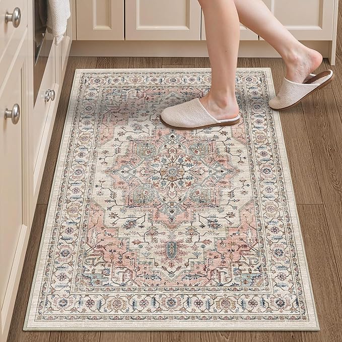 Area Rug 2x3 Entryway Rug Soft Washable Doormat Non Slip Low Pile Lightweight Carpets Indoor Faux Wool Small Rug for Entrance, Kitchen, Bedroom, Living Room