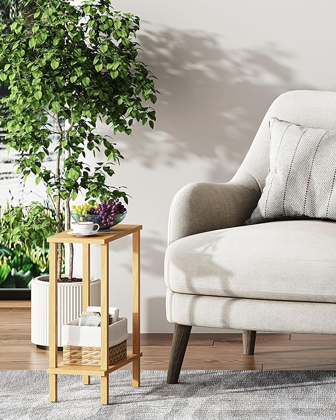 TUTOTAK Small Side Table, Narrow End Table, Skinny Sofa Table, Slim Nightstand, Couch Table, Living Room, Bed Room, Natural TB01BN062