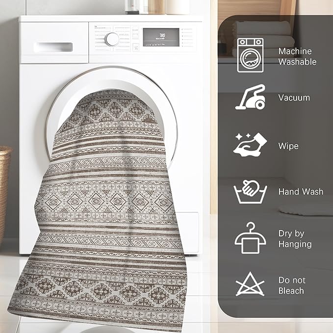 RUGSURE Washable Area Rugs 3' x 5 ' - 1/6 Thick - Moroccan-Inspired -Stain & Water Resistant Non-Slip - Resistant Rug for Living Room, Bedroom, Nursery, Pet & Child Friendly (Brown)