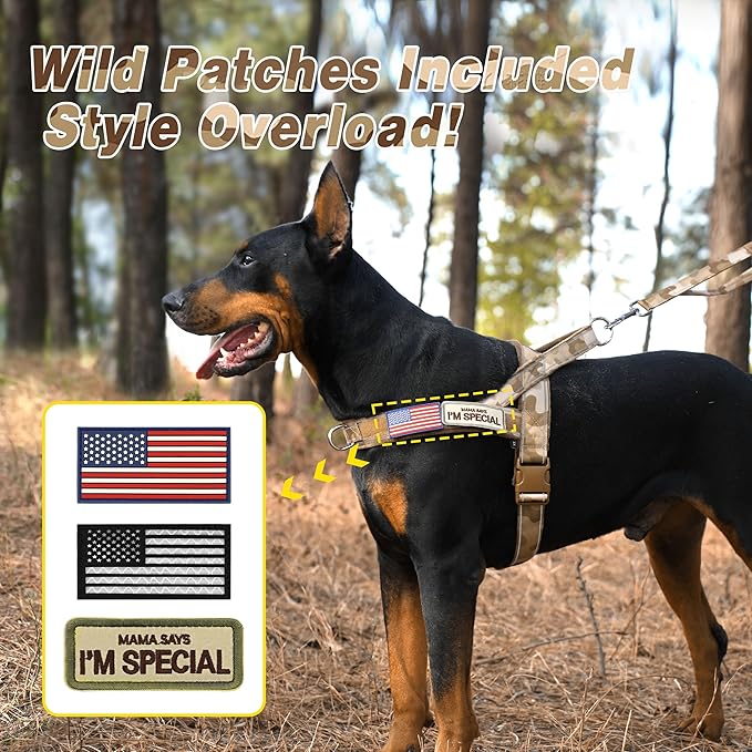 Forestpaw No Pull Dog Harness with Flannel Lining, Reflective Escape Proof Vest for Large Dogs, Quick Release Comfortable for Walking Training (Includes Patches),Brown Camo XL