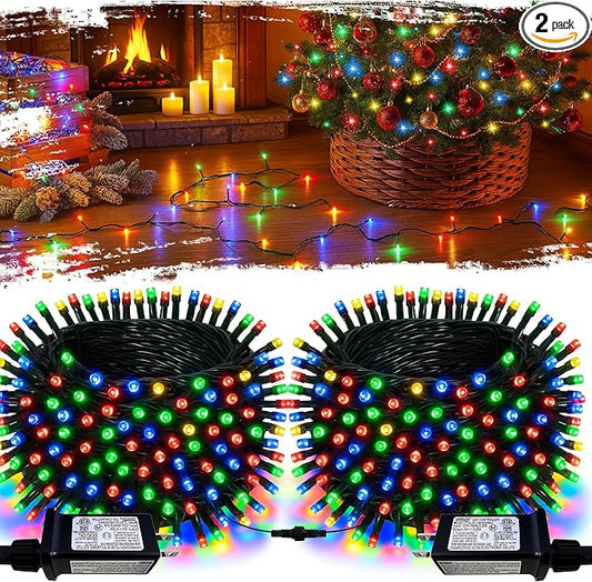 [2Pack]Connectable Christmas String Lights Multicolored, 210FT 600LED Christmas Lights for Outside/Indoor, Plug In Christmas Tree Lights with 8 Modes, TwinkleString Lights for Holiday Party