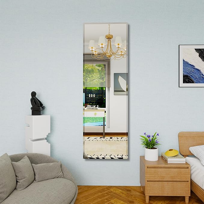 Full Length Mirror Door Hanging, 57X18 Full Length Hanging,Beveled Mirror Frameless，Bedroom, Wardrobe, Door (57 * 18 Inch)
