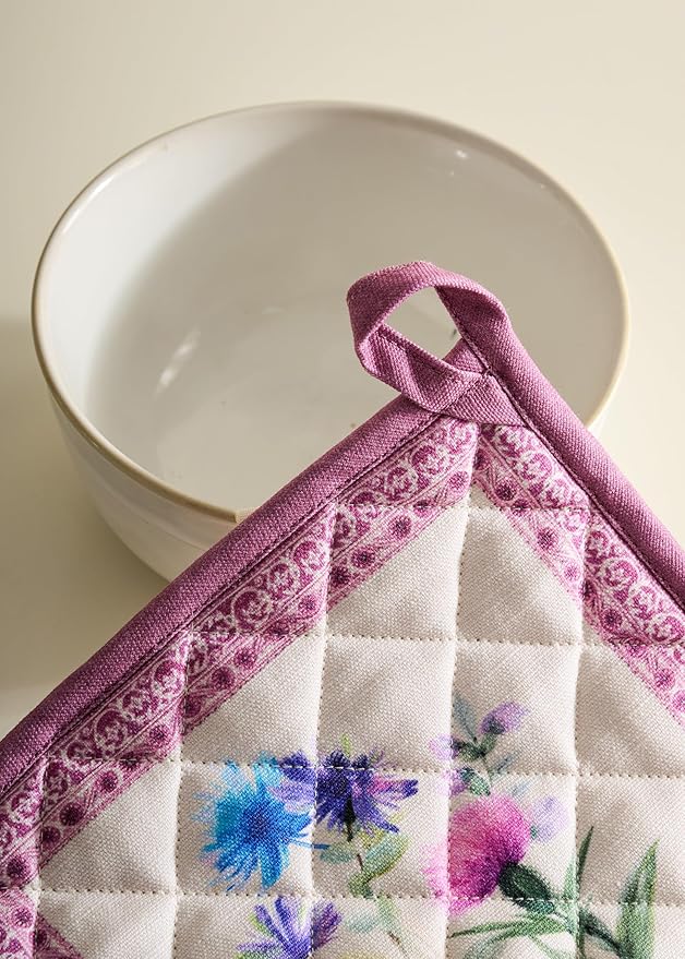 Maison d' Hermine Pot Holders Set 100% Cotton Heat Resistant Potholders 8" x 8" Hot Pads with Loop BBQ, Cooking, Baking, Grilling, Kitchen, Handling Hot Pans Spring/Summer (Pack of 2, Chardon)