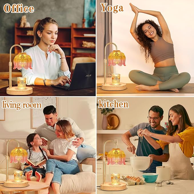 Candle Warmer lamp with Timer Dimmer,Electric Candle Warmer, Vintage Flower Lotus lamp,Compatible with Various Candles, Gifts for Mom Women,Candle Lamp for Bedroom Home Decor (Flower lamp-Light Pink)