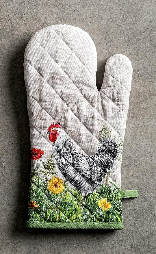 Maison d' Hermine Oven Gloves 100% Cotton Oven Mitt 7" x 13" with Loop Heat Resistant, BBQ, Cooking Gloves, Baking, Grilling, Kitchen, Handling Hot Pans Spring/Summer (Pack of 1, Basse Cour)