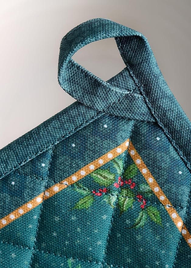 Maison d' Hermine Pot Holders 100% Cotton Heat Resistant Potholders 8" x 8" Hot Pads with Loop for Thanksgiving Christmas Decorations BBQ Cooking Baking Handling Hot Pans (Pack of 1, Hygge Christmas)