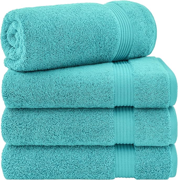 Cotton Paradise 4 Piece Turkish Bath Towels for Bathroom, 100% Cotton Extra Large Soft Plush Towels Bathroom Set, Turquoise