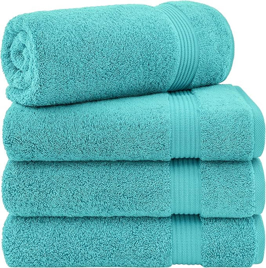 Cotton Paradise 4 Piece Turkish Bath Towels for Bathroom, 100% Cotton Extra Large Soft Plush Towels Bathroom Set, Turquoise