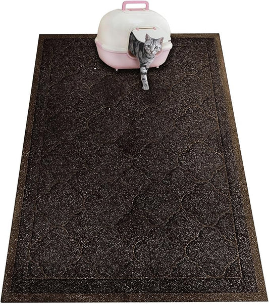 Cat Litter Mat, XL Size 47"X36" Litter Mat, Durable Trapping Rug, Non-Slip and Waterproof, Easy to Clean,Traps Litter from Litter Box(Extra Large Gray Khaki)