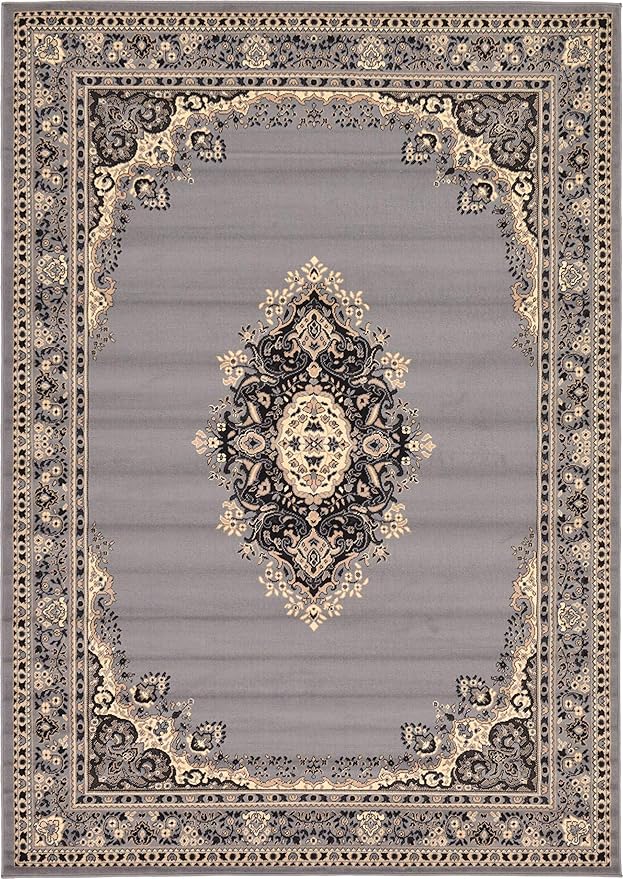 Unique Loom Reza Collection Traditional Persian Style Area Rug, 7 x 10 ft, Gray/Ivory