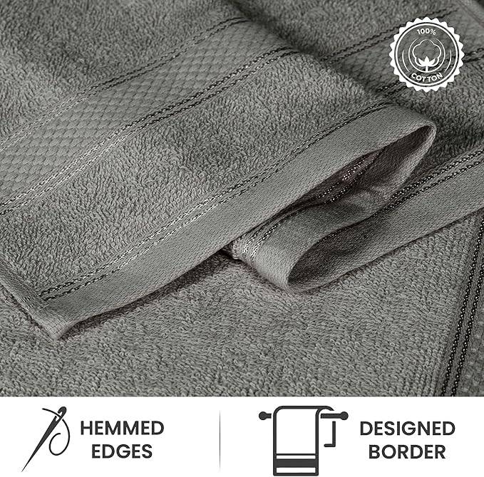 Casa Lino Face Towels & Body Wash Cloths for Showering - 100% Cotton Wash Cloths for Bathroom - Highly Absorbent & Quick Drying Washcloth Set - Cotton Washcloths 24 Pack (12" x 12") - (Silver Grey)